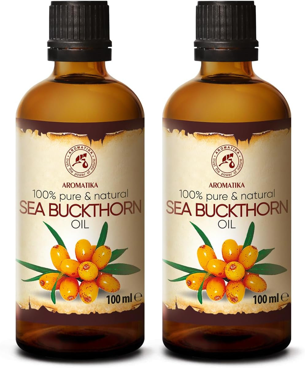 Sea Buckthorn Fruit Oil Set 2 * 100Ml - 200 Ml 100% Pure & Natural - Cold Pressed - Unrefined - Hippophae Rhamnoides Oil - Best for Hair - Face - Body - for Beauty – Relaxation for Skin