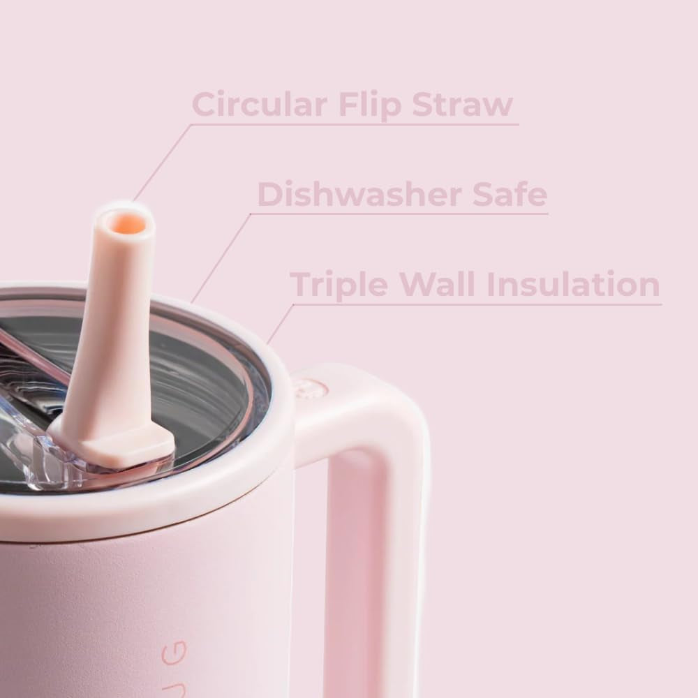 Hydrojug Traveler - 40 Oz Water Bottle with Handle & Flip Straw - Fits in Cup Holder, Leak Resistant Tumbler-Reusable Insulated Stainless Steel & Rubber Base - Gifts for Women & Men, Pink Sand