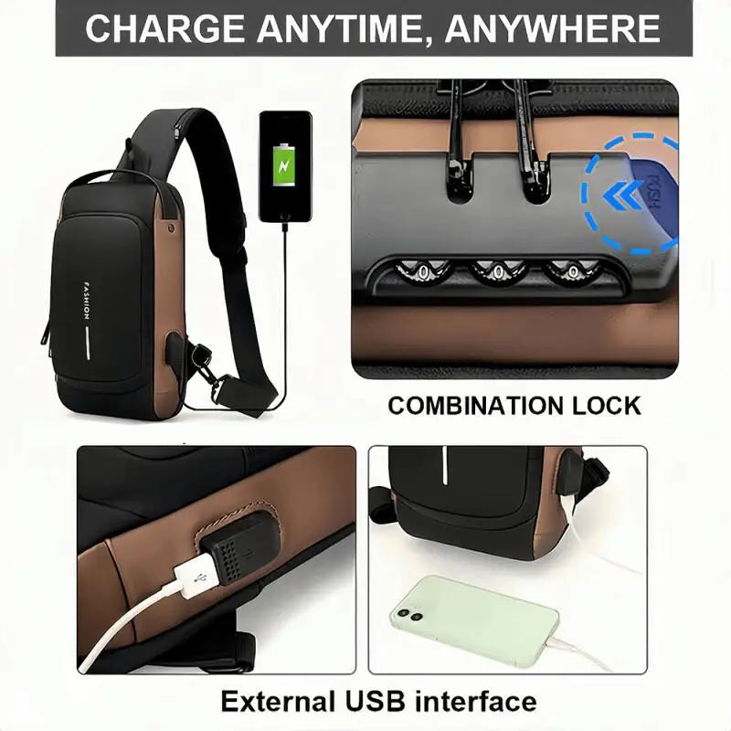 Stylique Glow™ Anti-Theft Urban Crossbody – Men's Oxford Chest Sling Bag for Commute & Casual Style