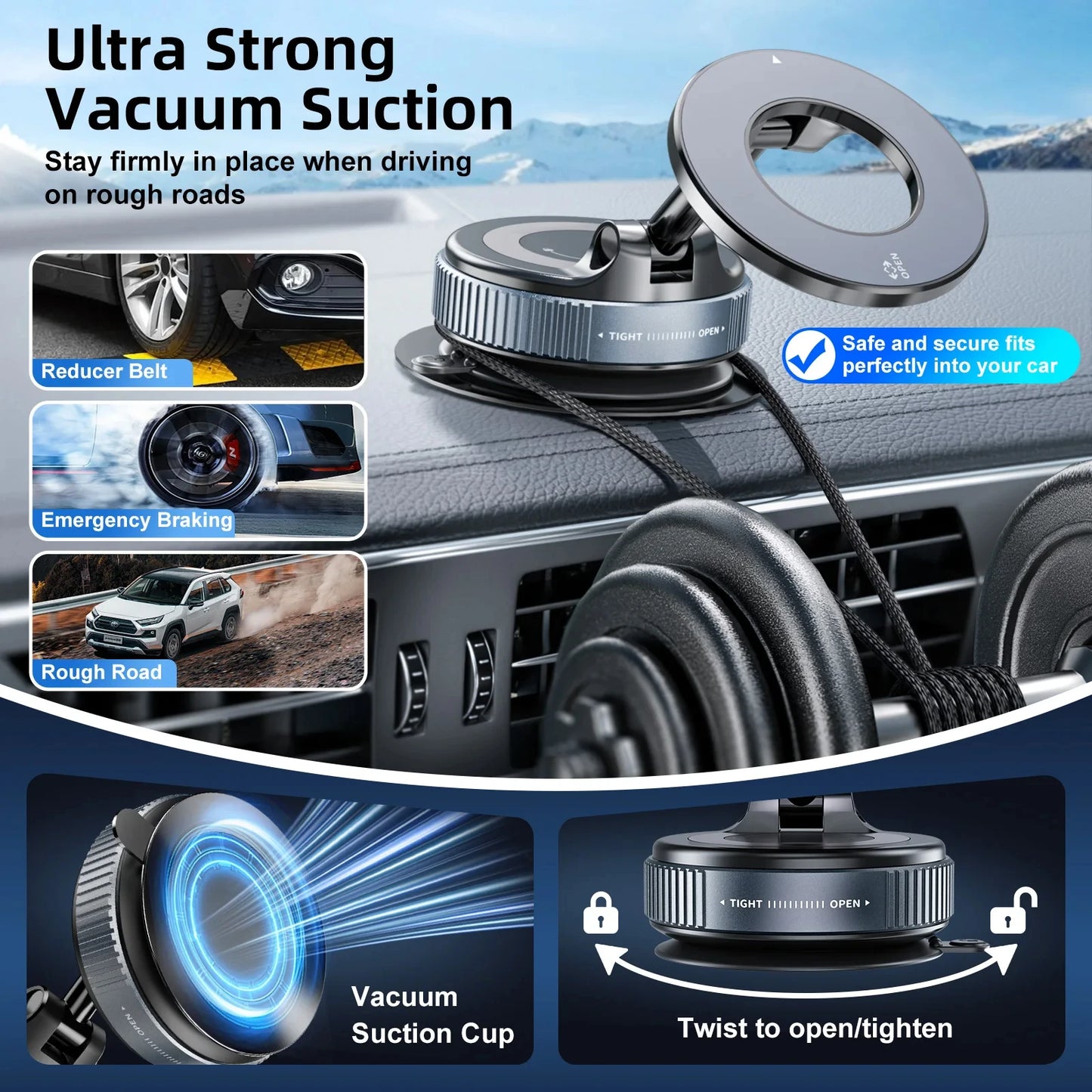 Stylique Glow™ 360° Luxe Magnetic Car Phone Holder – Premium Vacuum Suction Mount