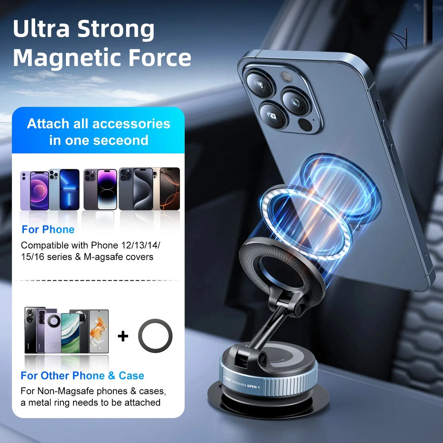 Stylique Glow™ 360° Luxe Magnetic Car Phone Holder – Premium Vacuum Suction Mount