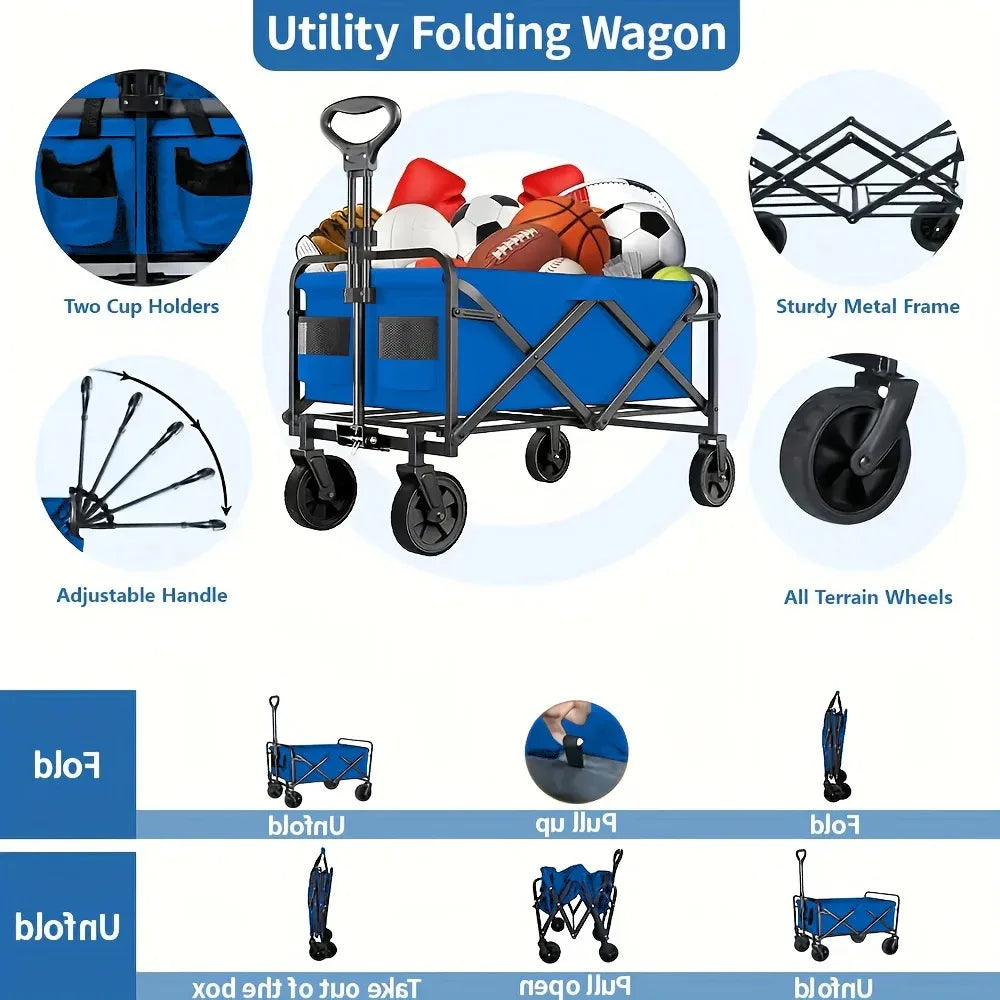 Heavy Duty Foldable Wagon Cart – Multipurpose Utility Trolley for Shopping, Gardening & Pet Travel | Stylique Glow