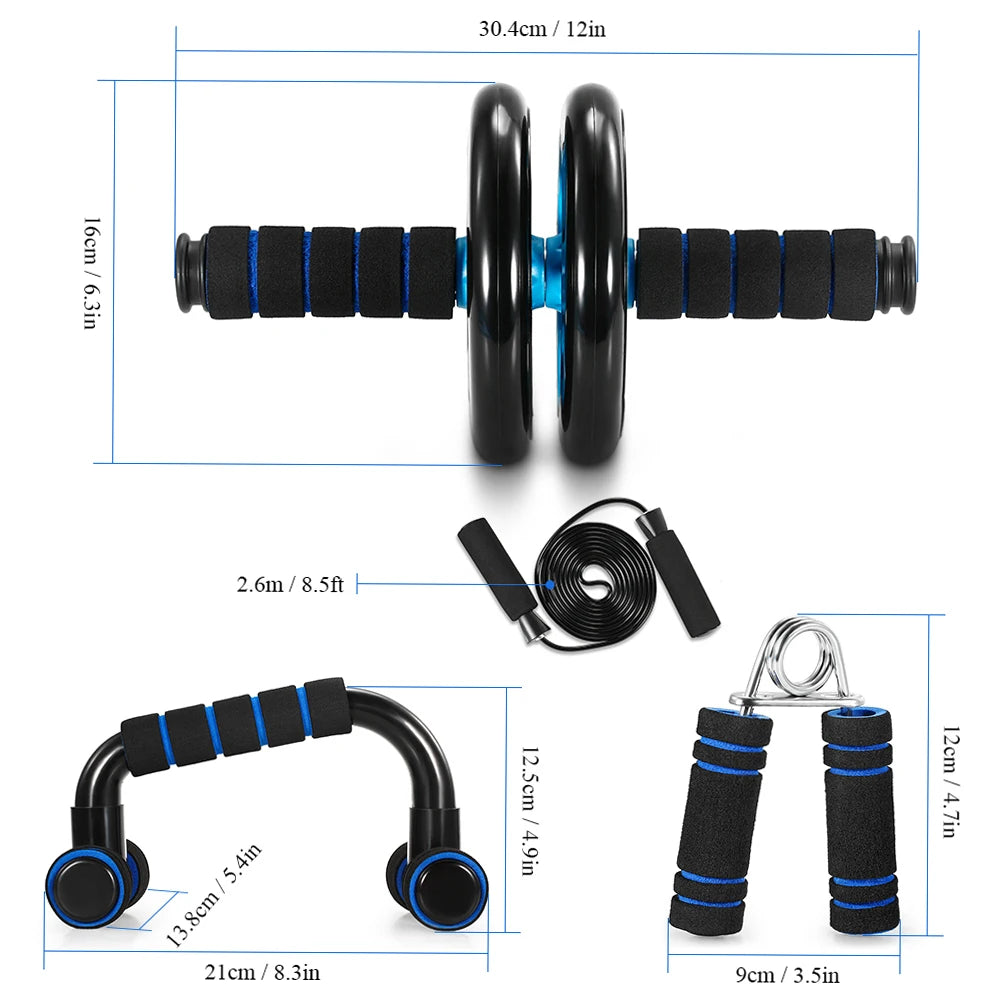 Stylique Glow™ Elite 5-in-1 Home Workout Set – Ab Wheel, Push-Up Stand & Core Strength Training Kit