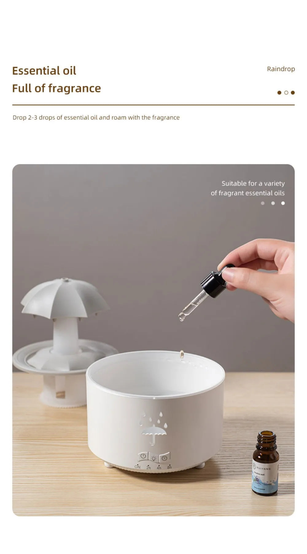 Stylique Glow Umbrella Water Drop Diffuser – Ultrasonic Humidifier with LED Lights & Essential Oil Aromatherapy