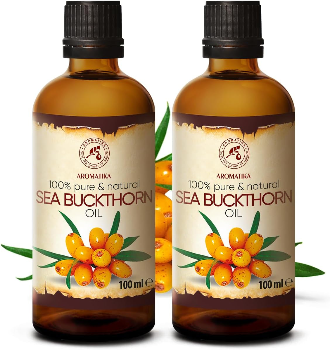 Sea Buckthorn Fruit Oil Set 2 * 100Ml - 200 Ml 100% Pure & Natural - Cold Pressed - Unrefined - Hippophae Rhamnoides Oil - Best for Hair - Face - Body - for Beauty – Relaxation for Skin