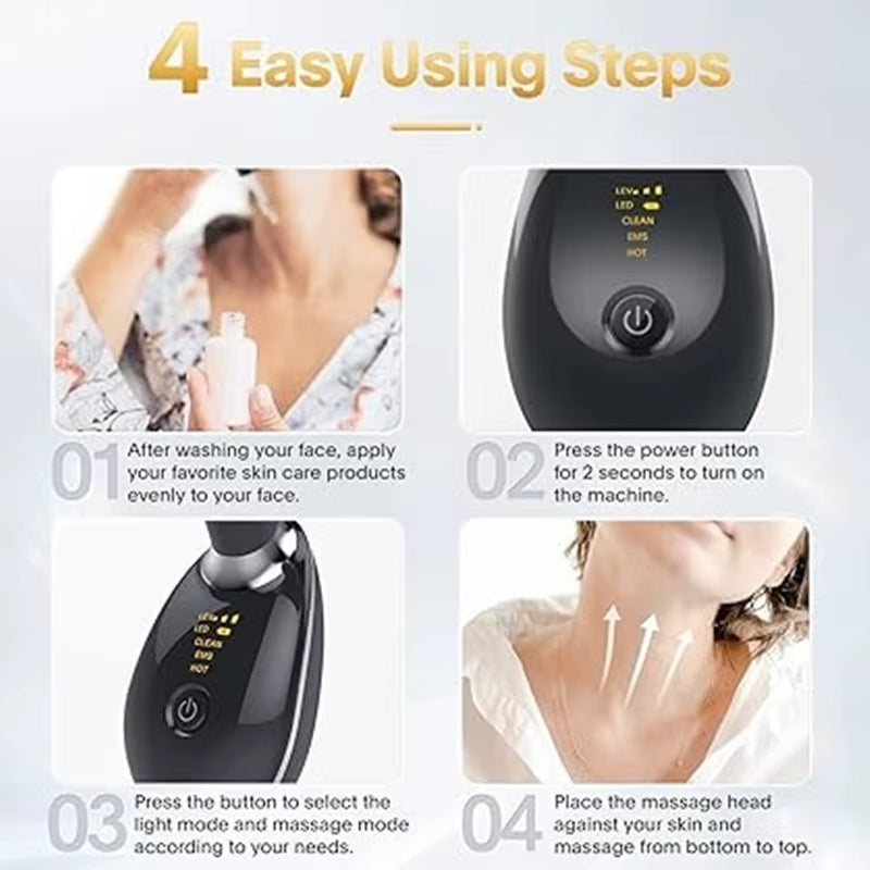 Rechargeable LED Tricolor Facial and Neck Massage Instrument Firming and Tightening Face and Neck Skin Beauty Skin Care Tool