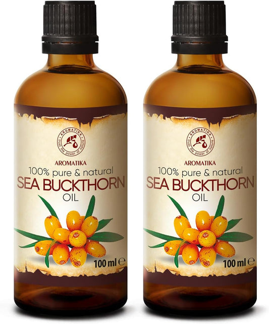 Sea Buckthorn Fruit Oil Set 2 * 100Ml - 200 Ml 100% Pure & Natural - Cold Pressed - Unrefined - Hippophae Rhamnoides Oil - Best for Hair - Face - Body - for Beauty – Relaxation for Skin