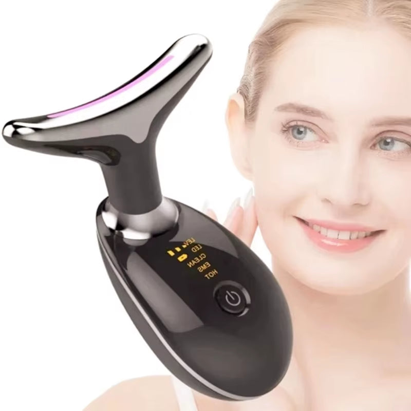 Rechargeable LED Tricolor Facial and Neck Massage Instrument Firming and Tightening Face and Neck Skin Beauty Skin Care Tool