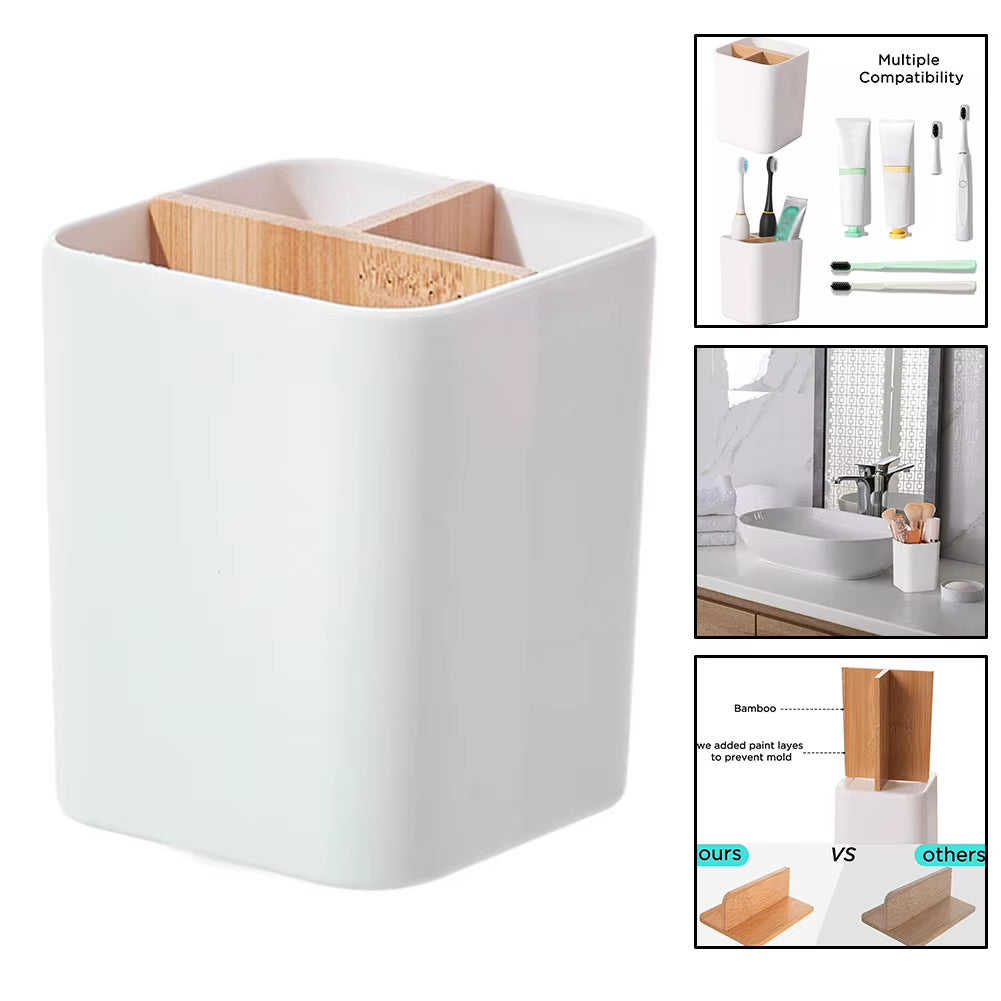 Bathroom Toothbrush Holder 3 Slots Wooden Toothpaste and Pen Holder Storage Box Toothpaste Toothbrush Stand Bathroom Accessories