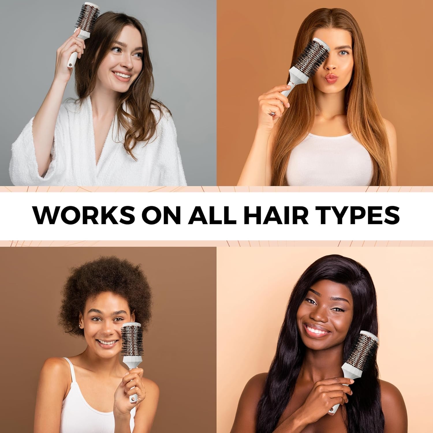 round Hair Brush Set, 4 Pieces Professional Blow Dry Kit with 3 round Brushes and Comb for Styling, Beauty Gift Sets for Women