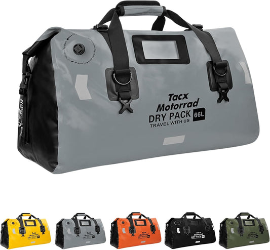 Waterproof Duffel Bag for Men/Women, Roll-Top Dry Backpack Duffel Bag with Quick-Fixed Straps, Motorcycle Tail Saddle Bag for Motorcycling, Rafting, Boating, Kayaking, Travel, 66L-Grey