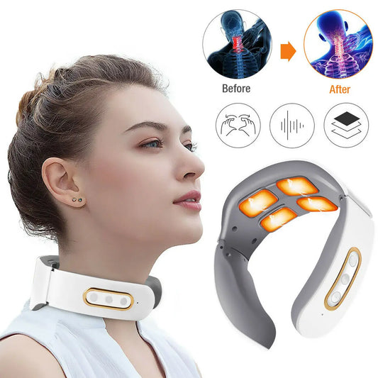Stylique Glow™ Smart Pulse Neck Massager – Heated 4-Head TENS Cervical Therapy