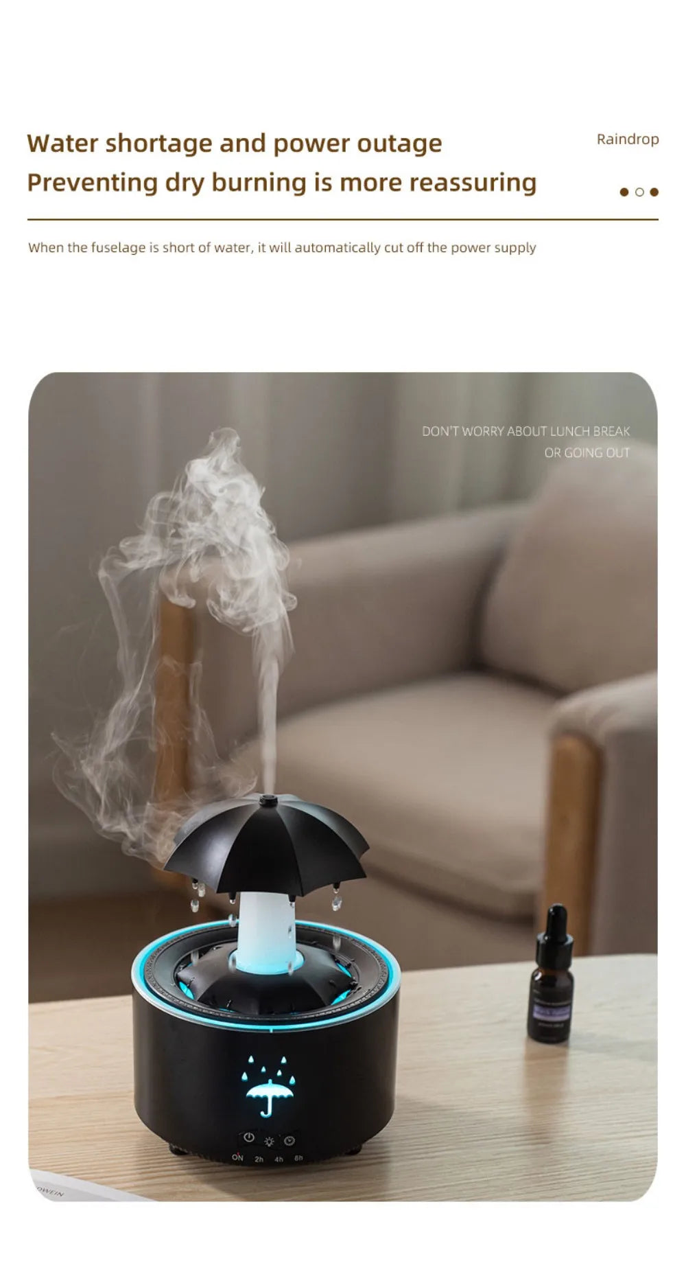 Stylique Glow Umbrella Water Drop Diffuser – Ultrasonic Humidifier with LED Lights & Essential Oil Aromatherapy