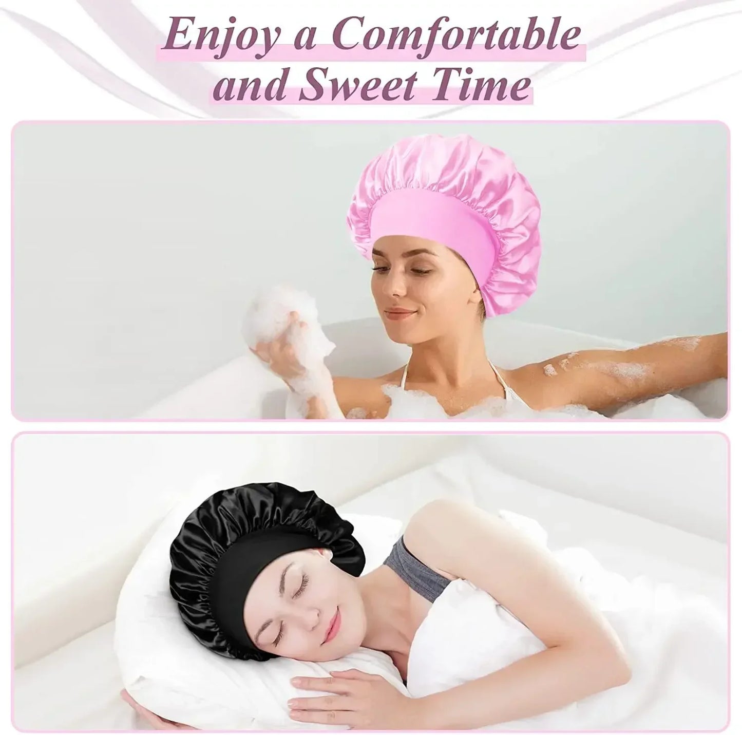 Stylique Glow™ Luxe Silk Sleep Bonnet – Satin Lined Hair Protection for Long & Curly Hair