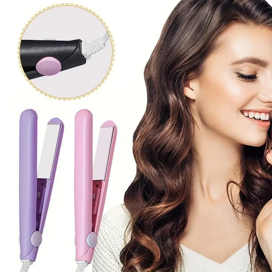 Stylique Glow™ Mini Ceramic Hair Straightener – Dual-Use Curler & Portable Beauty Tool