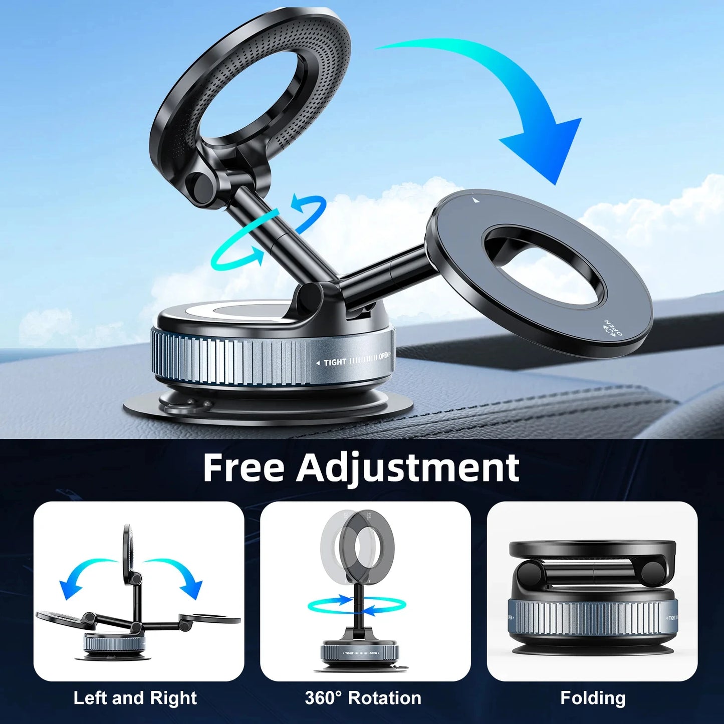 Stylique Glow™ 360° Luxe Magnetic Car Phone Holder – Premium Vacuum Suction Mount