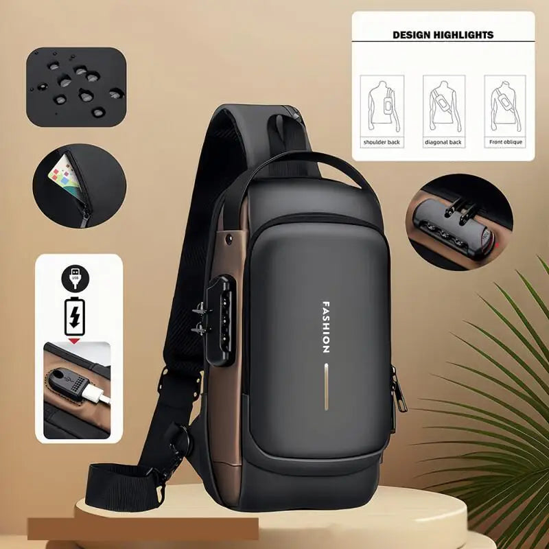 Stylique Glow™ Anti-Theft Urban Crossbody – Men's Oxford Chest Sling Bag for Commute & Casual Style