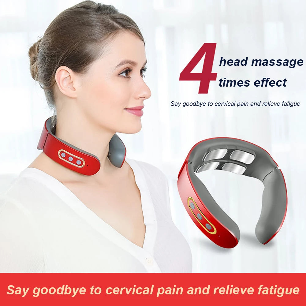 Stylique Glow™ Smart Pulse Neck Massager – Heated 4-Head TENS Cervical Therapy