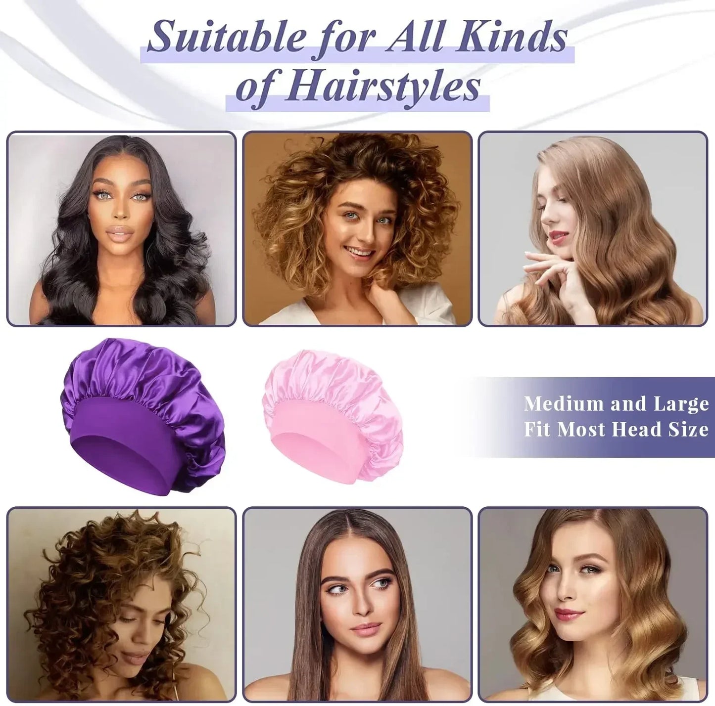Stylique Glow™ Luxe Silk Sleep Bonnet – Satin Lined Hair Protection for Long & Curly Hair