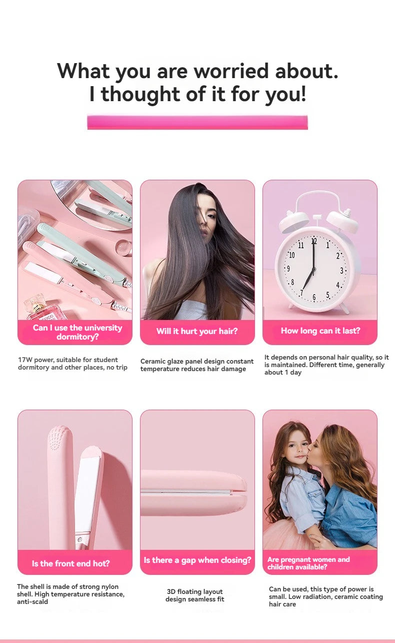 Stylique Glow™ Mini Ceramic Hair Straightener – Dual-Use Curler & Portable Beauty Tool