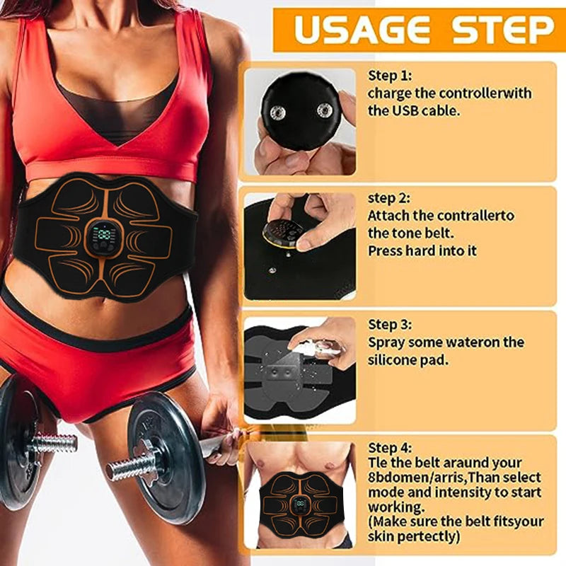 Stylique Glow™ EMS Ab Toner Belt – USB Rechargeable Smart Slimming & Muscle Stimulator for Home Fitness