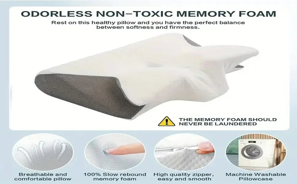 Stylique Glow™ Butterfly Cervical Memory Foam Pillow – Orthopedic Neck Relief & Deep Sleep Support