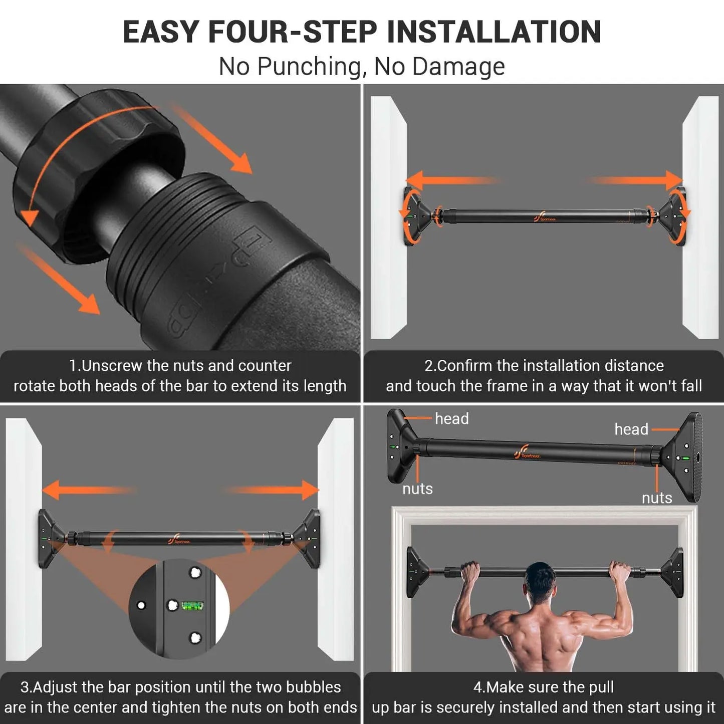 Stylique Glow™ No-Screw Adjustable Pull-Up Bar – Luxury Home Strength Trainer, 440lbs Capacity