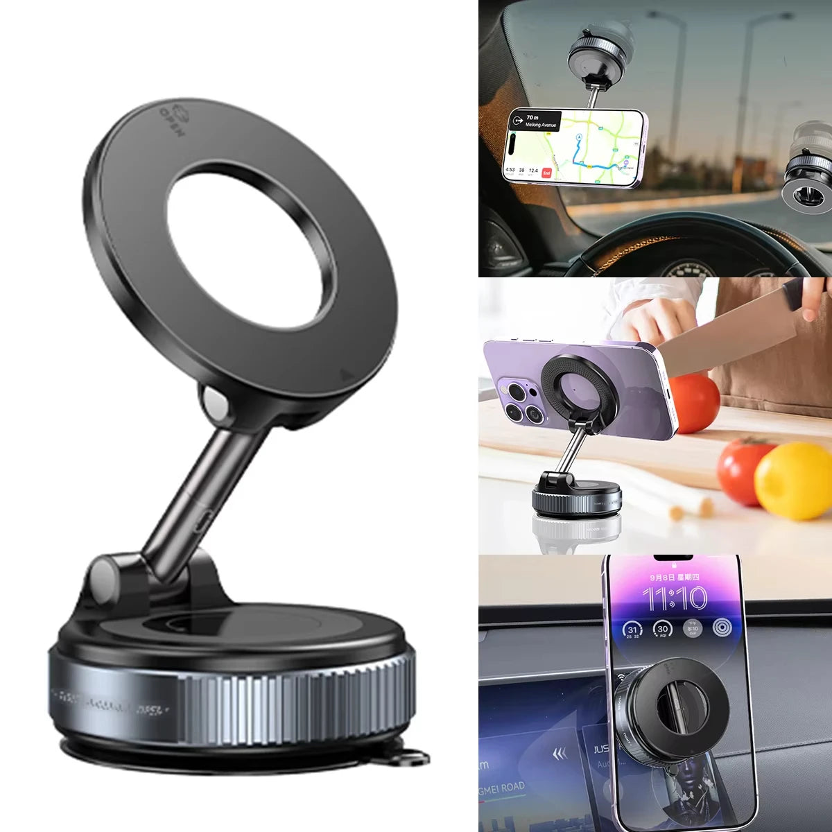 Stylique Glow™ 360° Luxe Magnetic Car Phone Holder – Premium Vacuum Suction Mount