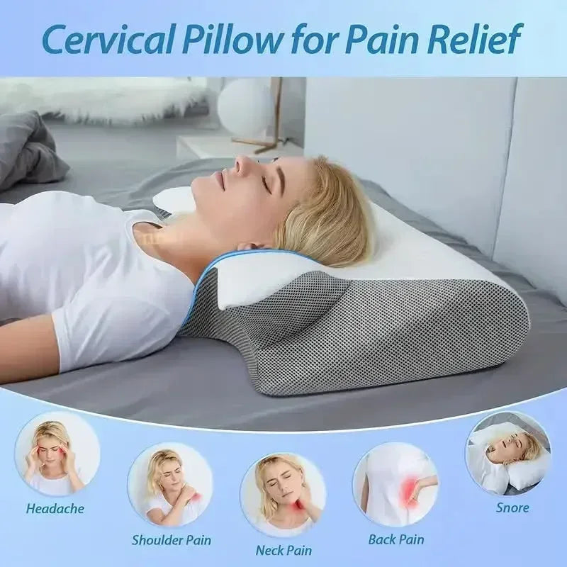 Stylique Glow™ Butterfly Cervical Memory Foam Pillow – Orthopedic Neck Relief & Deep Sleep Support