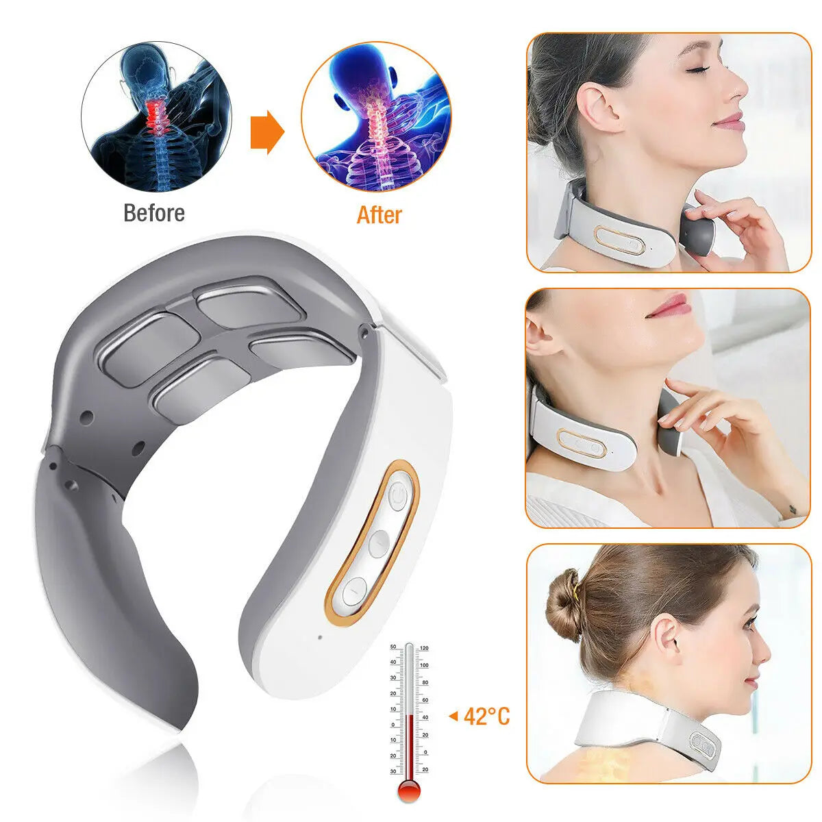 Stylique Glow™ Smart Pulse Neck Massager – Heated 4-Head TENS Cervical Therapy