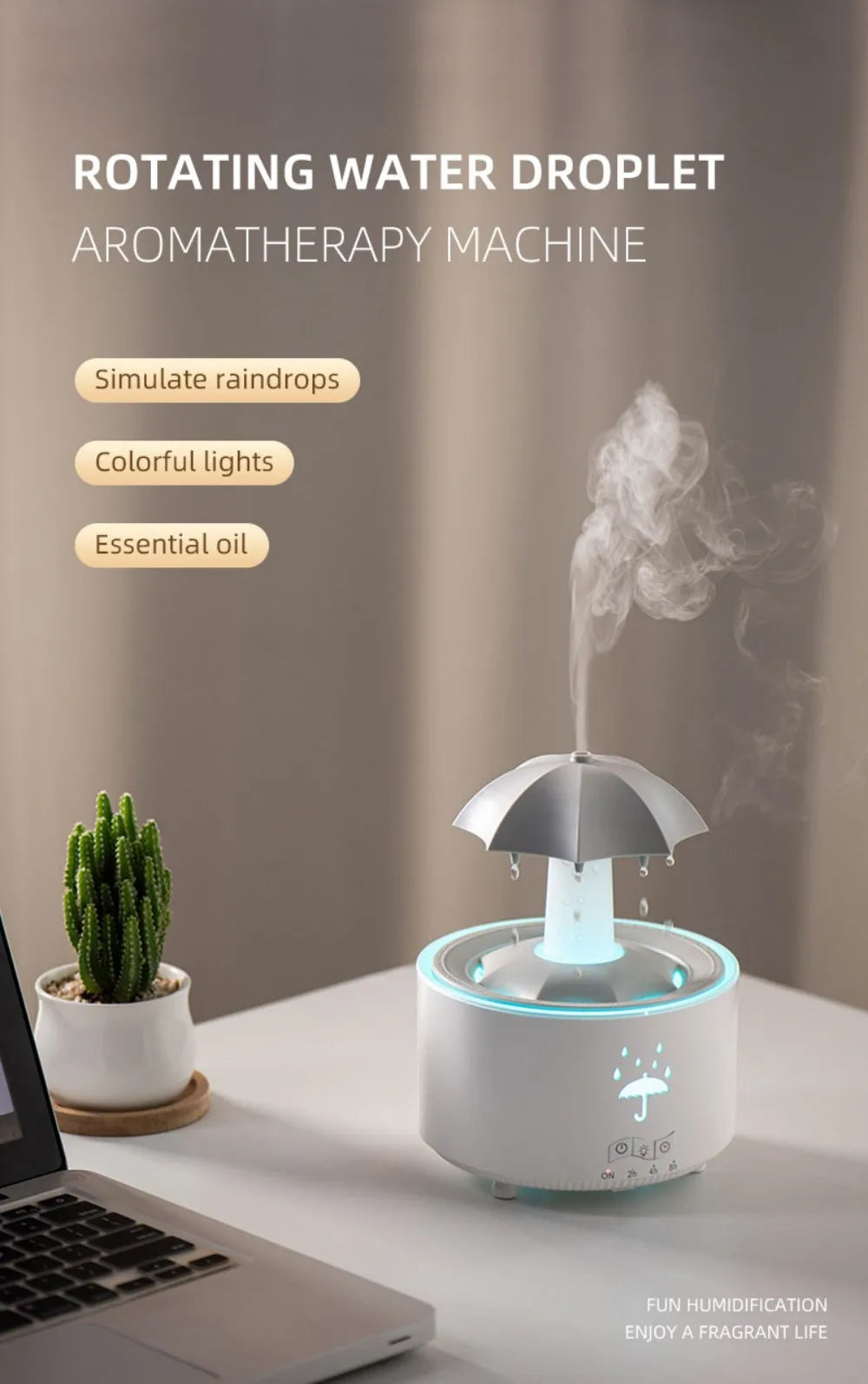 Stylique Glow Umbrella Water Drop Diffuser – Ultrasonic Humidifier with LED Lights & Essential Oil Aromatherapy