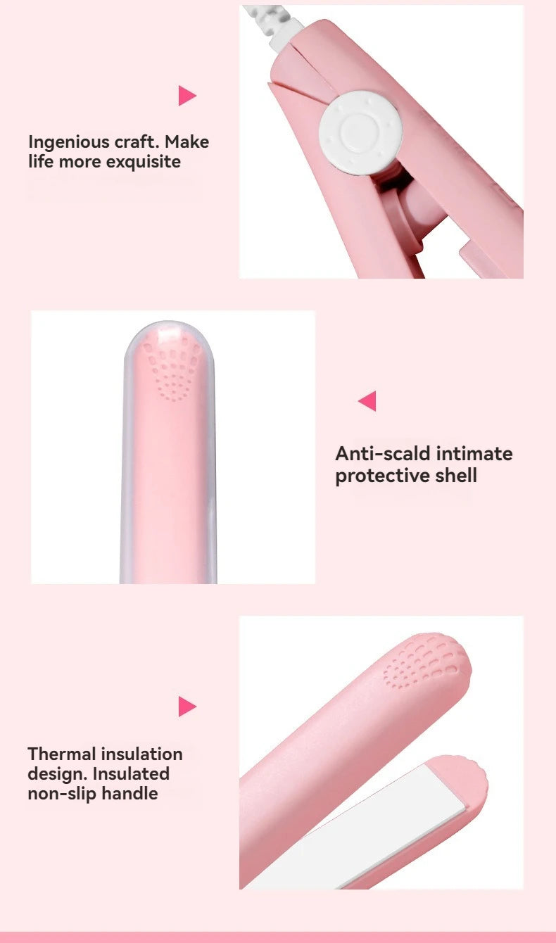 Stylique Glow™ Mini Ceramic Hair Straightener – Dual-Use Curler & Portable Beauty Tool