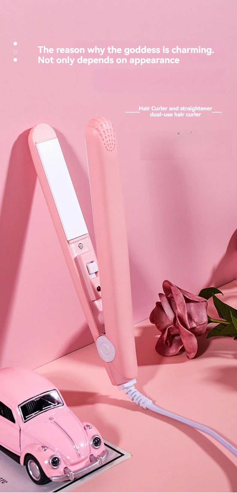 Stylique Glow™ Mini Ceramic Hair Straightener – Dual-Use Curler & Portable Beauty Tool
