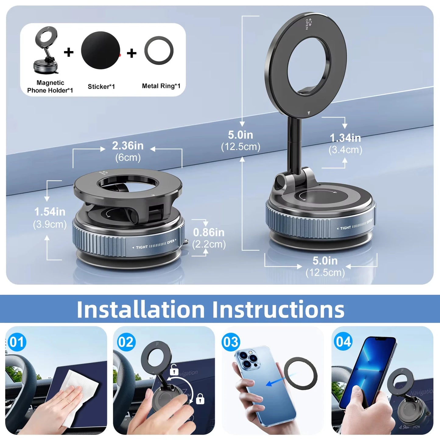 Stylique Glow™ 360° Luxe Magnetic Car Phone Holder – Premium Vacuum Suction Mount