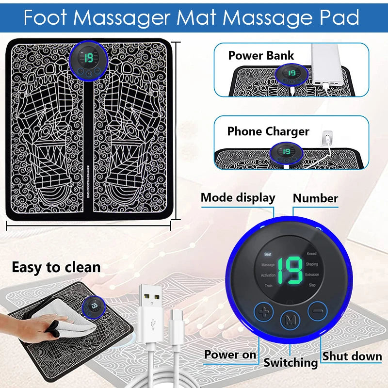 Stylique Glow™ Smart EMS Foot Massager Pad – Rechargeable Muscle Relaxation for Home & Travel