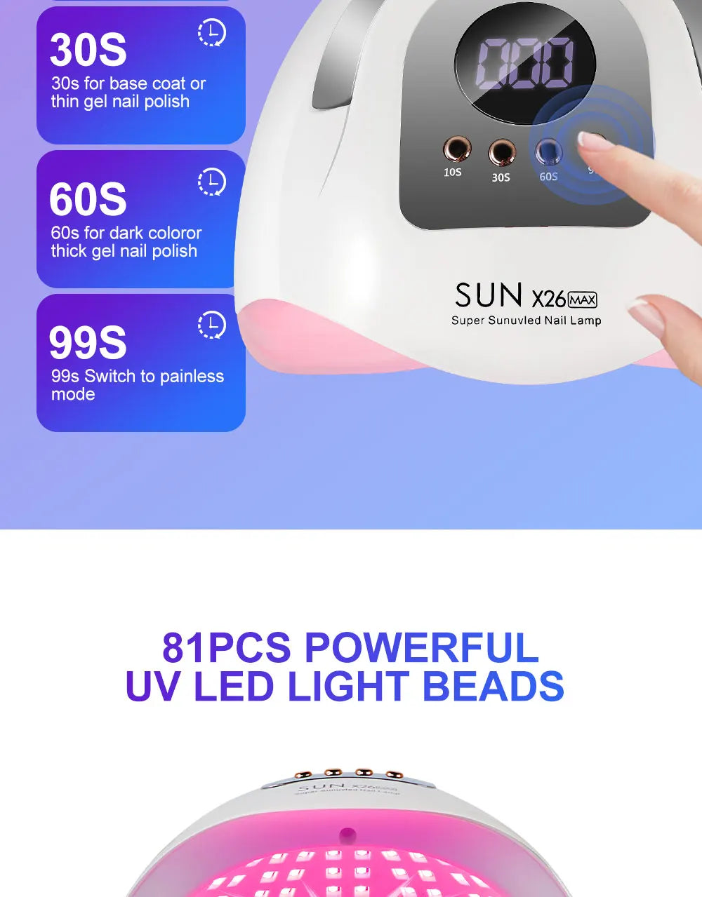 Stylique Glow™ X26Max 81LED UV Nail Lamp – Professional Gel Nail Dryer with Timer & Sensor