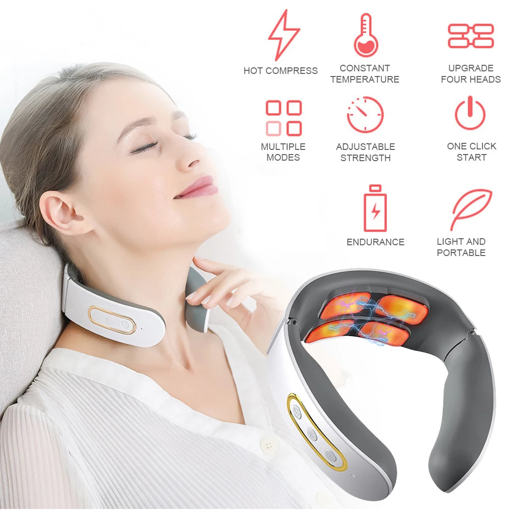 Stylique Glow™ Smart Pulse Neck Massager – Heated 4-Head TENS Cervical Therapy