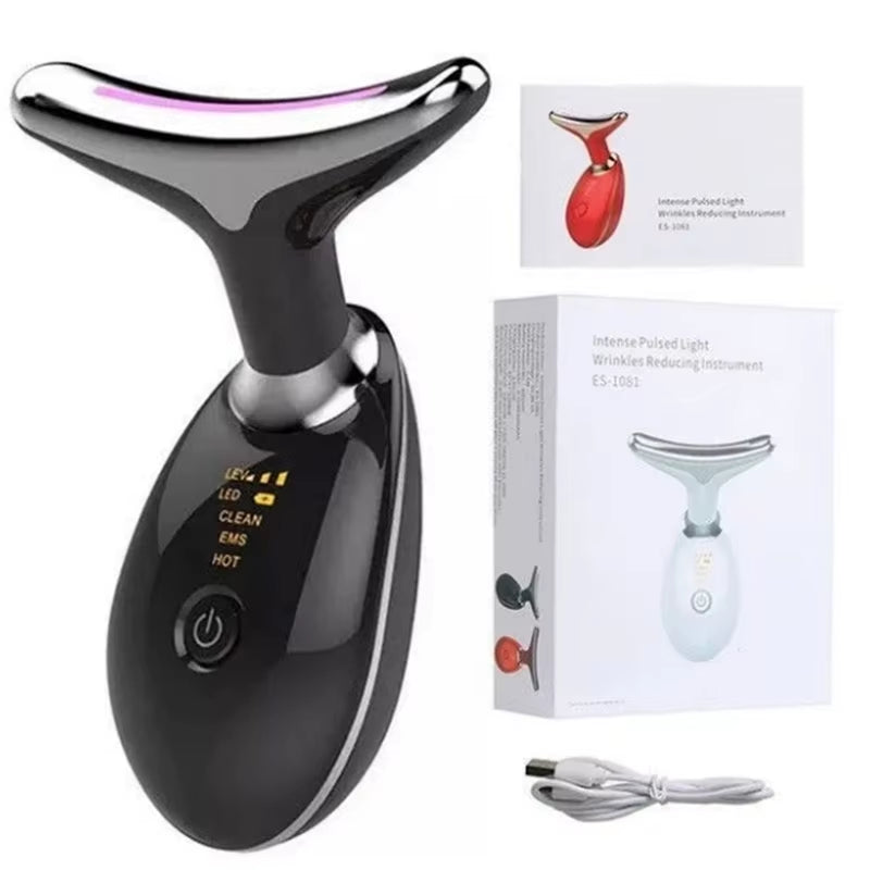 Rechargeable LED Tricolor Facial and Neck Massage Instrument Firming and Tightening Face and Neck Skin Beauty Skin Care Tool