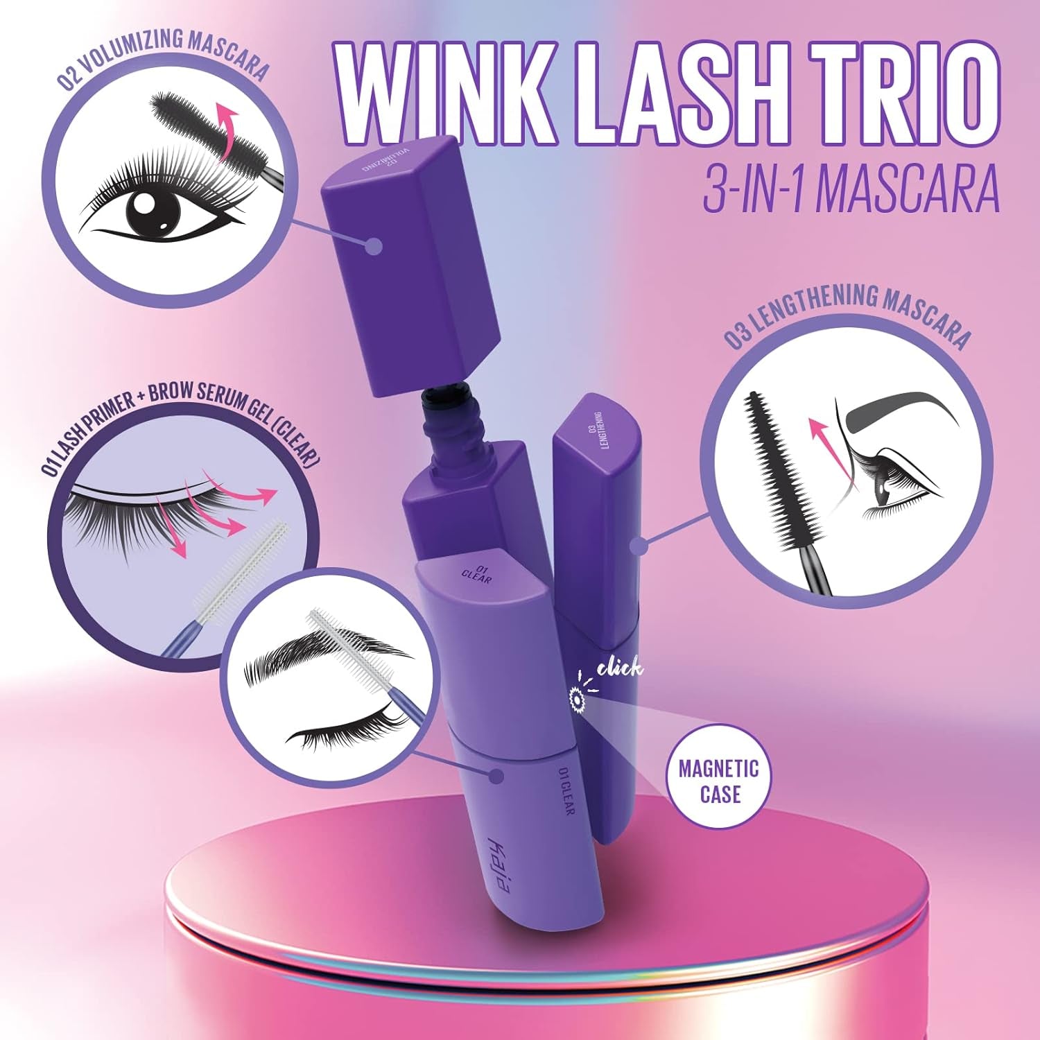 WINK LASH TRIO | Multi-Tasking Mascara Trio | Volumizing, Lengthening, and Clear Mascaras | K-Beauty, Vegan, Cruelty-Free