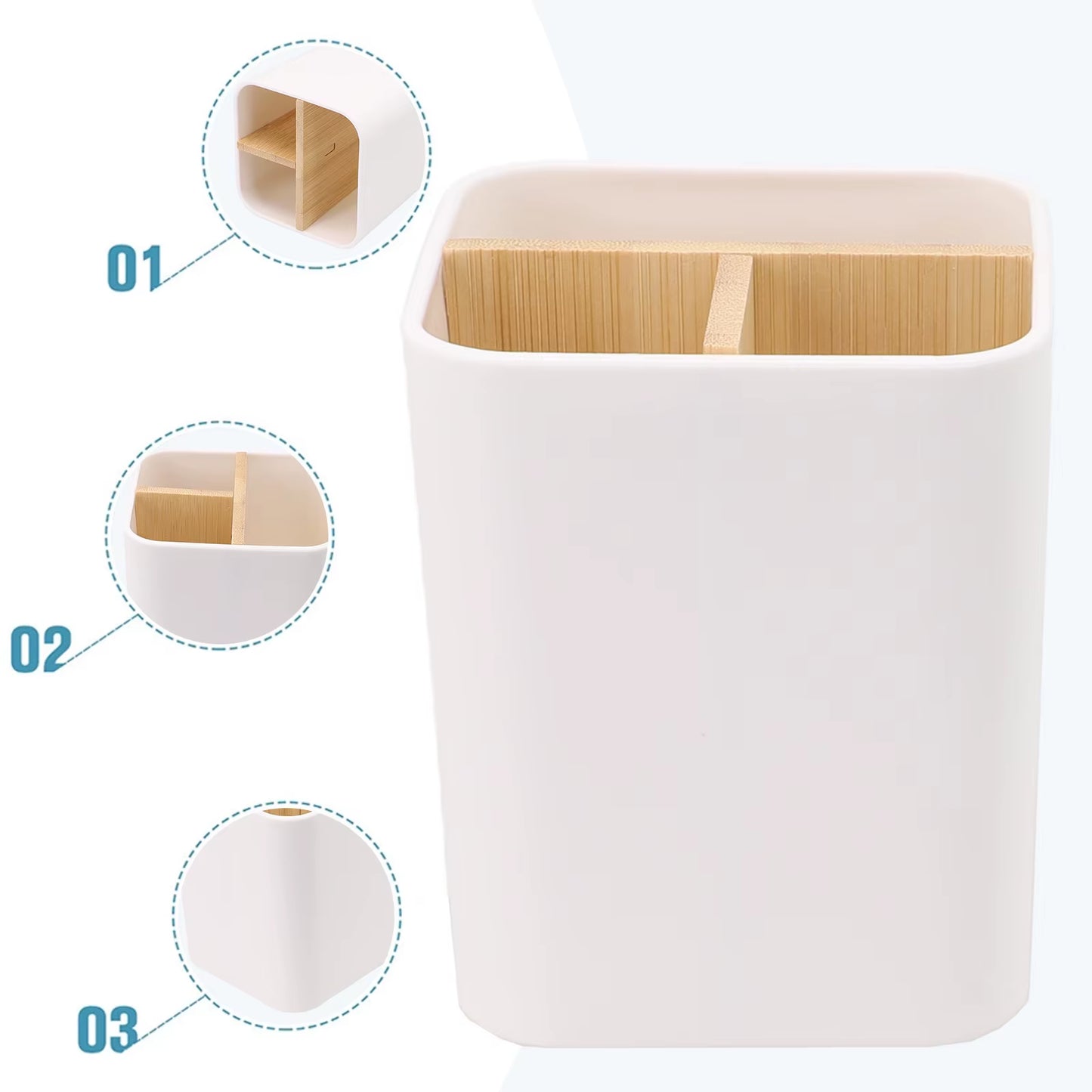Bathroom Toothbrush Holder 3 Slots Wooden Toothpaste and Pen Holder Storage Box Toothpaste Toothbrush Stand Bathroom Accessories