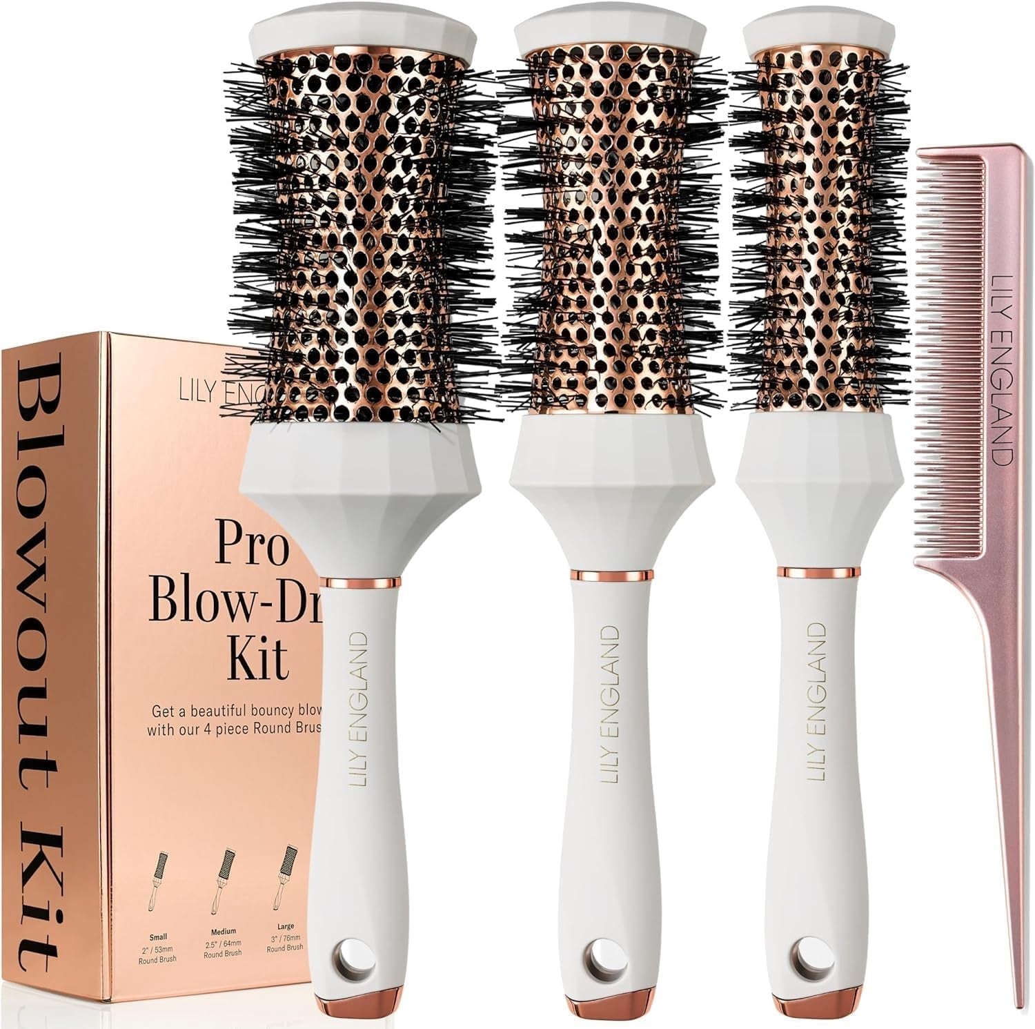round Hair Brush Set, 4 Pieces Professional Blow Dry Kit with 3 round Brushes and Comb for Styling, Beauty Gift Sets for Women