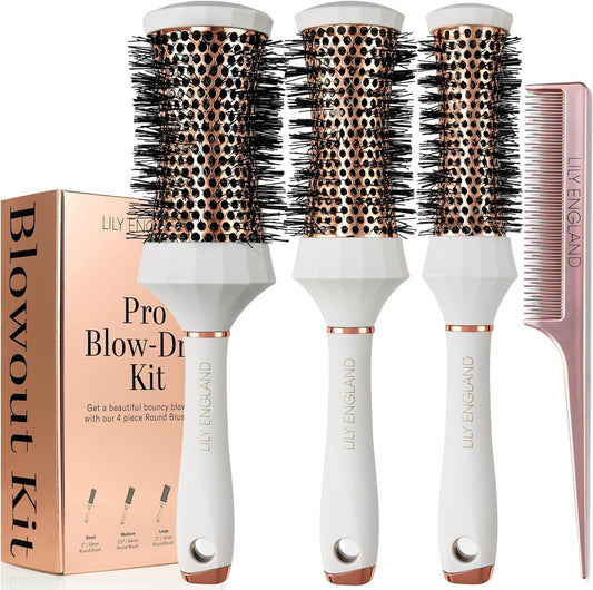 round Hair Brush Set, 4 Pieces Professional Blow Dry Kit with 3 round Brushes and Comb for Styling, Beauty Gift Sets for Women