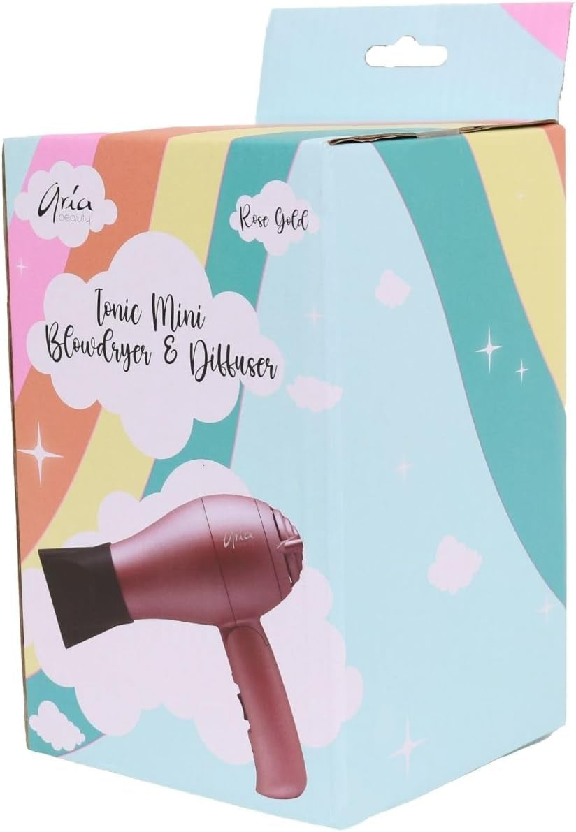 Mini Blow Dryer - Compact Travel Blow Dryer with Two Heat Settings - Negative Ions for Quick Drying, Frizz, and Static - Rose Gold - 1 Pc