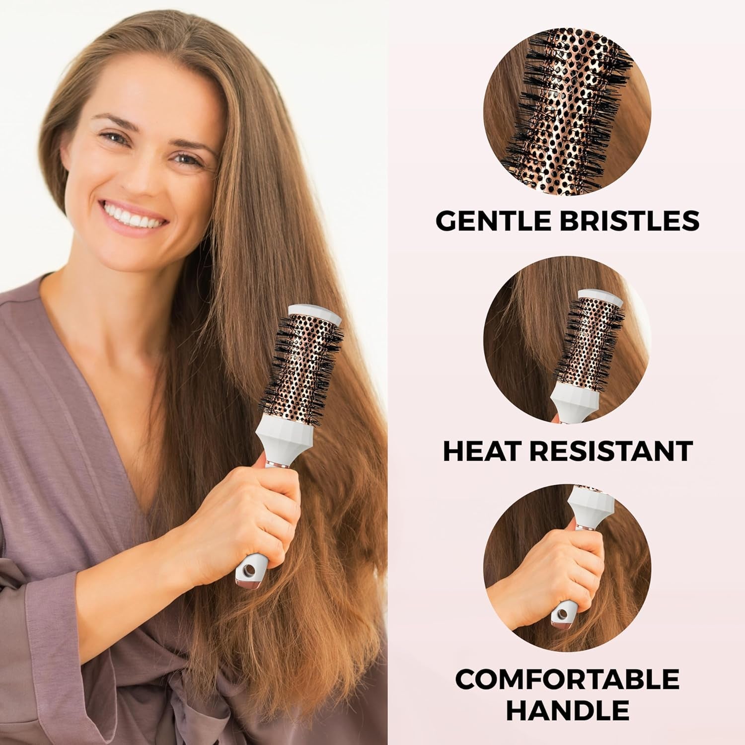 round Hair Brush Set, 4 Pieces Professional Blow Dry Kit with 3 round Brushes and Comb for Styling, Beauty Gift Sets for Women